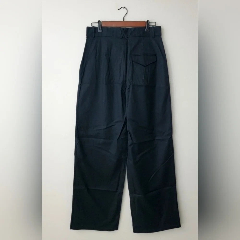 Banana Republic High Rise Pleated Wide Leg Linen Cotton Pants Black Size 8 NWT